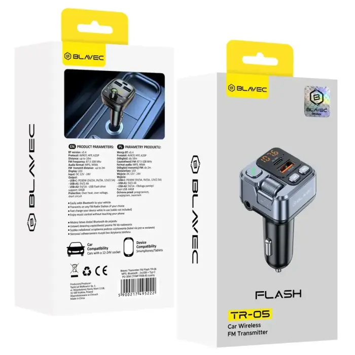 Blavec FM Transmitter Flash TR-05 MP3, Bluetooth - USB + Type C - PD 30W (TFMFTR05-B) black Фото 8