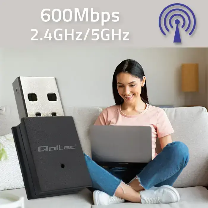 Qoltec Wireless Ultra High Speed Mini Adapter WiFi | Standard AC | BT 4.0 | USB 2.0 | 600Mbps Photo 2