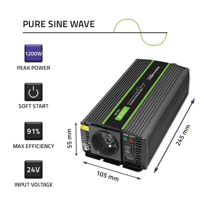 Qoltec Pure Sine Wave Inverter Monolith| 600W | 1200W | 24V to 230V Photo 7