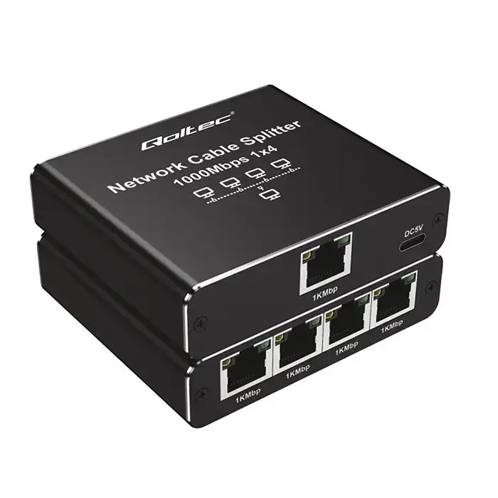 Qoltec Splitter Ethernet mini SWITCH 1x4 RJ45 | 1000Mb/s | USB-C | Aluminium Фото 13