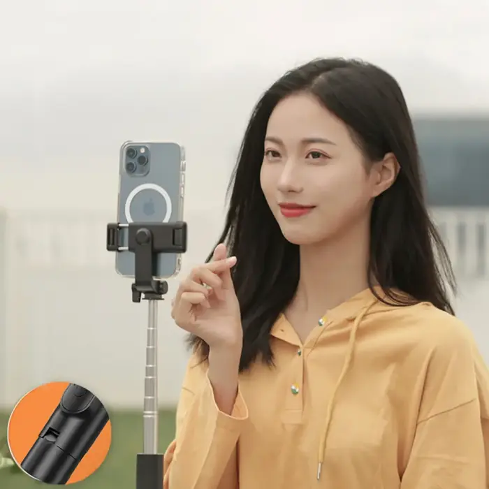 Selfie stick WHS1Y telescopic tripod 1m with phone holder - black Foto 6