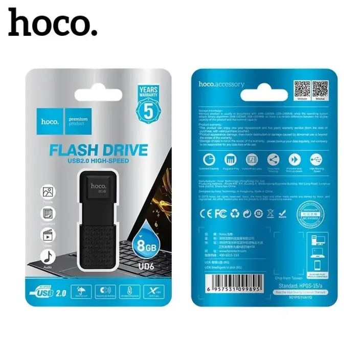 Pendrive 8GB USB 2.0 (USB A) Hoco UD6 black Foto 6