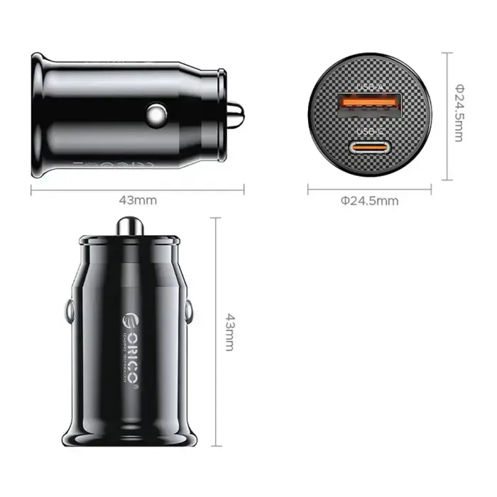 Orico PowerMini 30W USB-C + USB-A Car Charger - Black Foto 2