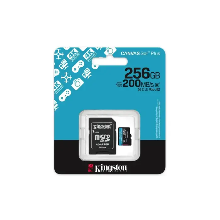 Kingston memory card 256GB microSDXC Canvas Go Plus Gen4 200MB/s A2 U3 V30 + adapter Фото 4
