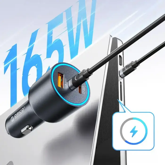 Orico HyperDrive 165W USB-A + 2x USB-C Car Charger - Black Foto 5