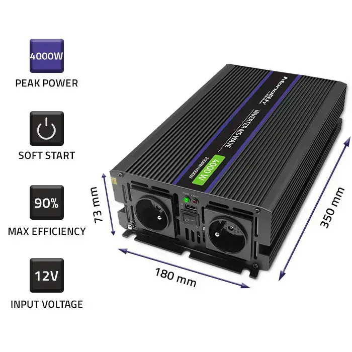Qoltec Monolith voltage converter 4000 MS Wave |12V to 230V | 2000/4000W | USB Foto 4