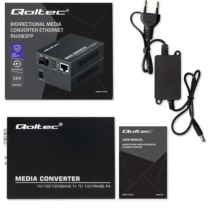 Qoltec Bidirectional Ethernet SWITCH Media Converter 1x RJ45 1x SFP| 1000Mbps | 5V Фото 17