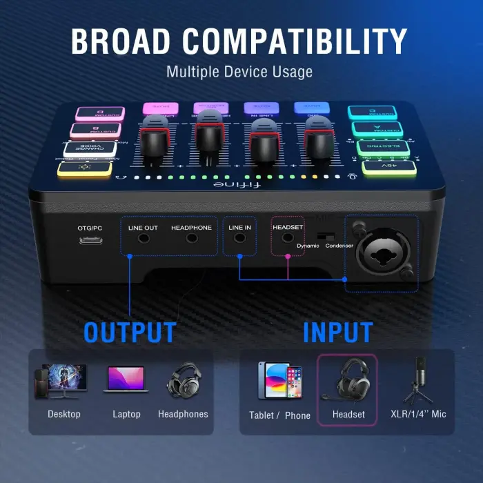 Fifine SC3 audio mikseris RGB | Straumēšana | XLR | 48V | Vokāls melns Foto 4
