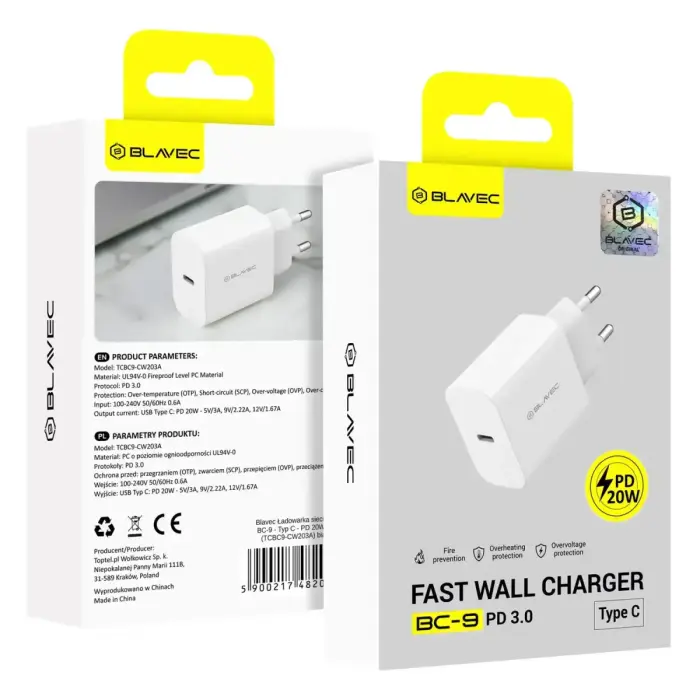 Blavec Wall charger BC-9 - Type C - PD 20W 3A (TCBC9-CW203A) white Фото 8