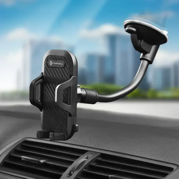 Car phone holder Forcell F-Grip Carbon Bracket arm 17cm windshield black Photo 11