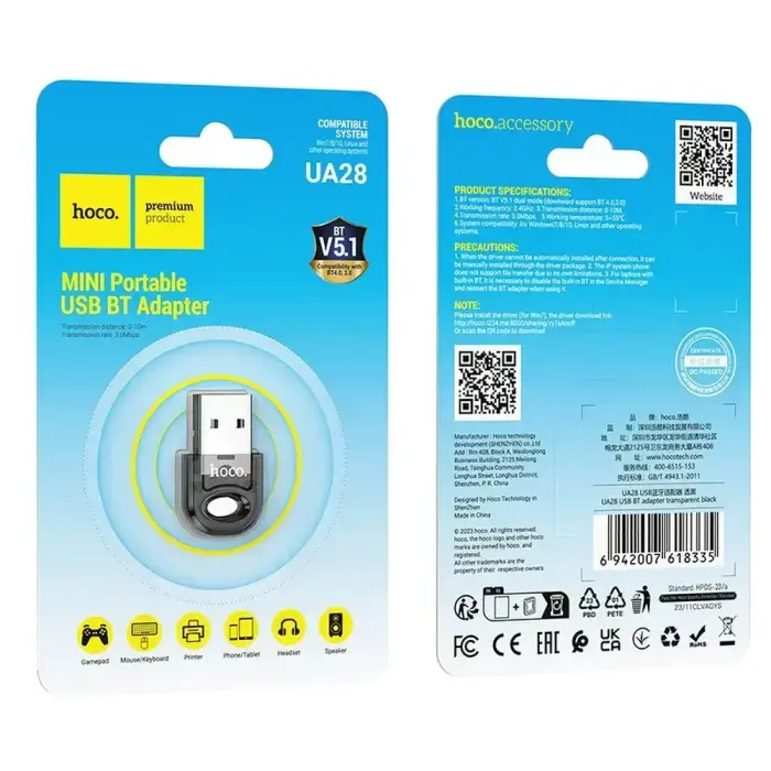 Adapter USB A bluetooth Hoco UA28 transparent black Foto 9