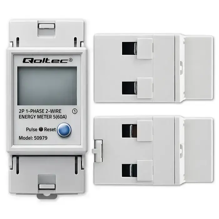 Qoltec Single-phase electronic energy consumption meter for DIN rail | RESET | periodic and continuous meter | 230V | 60A | LCD | LED | 2P Foto 13