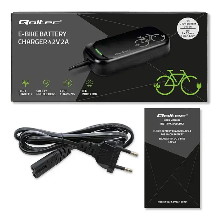 Qoltec Fast Charger for e-bike, electric scooter XIAOMI 36V | 42V | 2A | 8.0*8.0mm | water resistant + power cable Фото 17