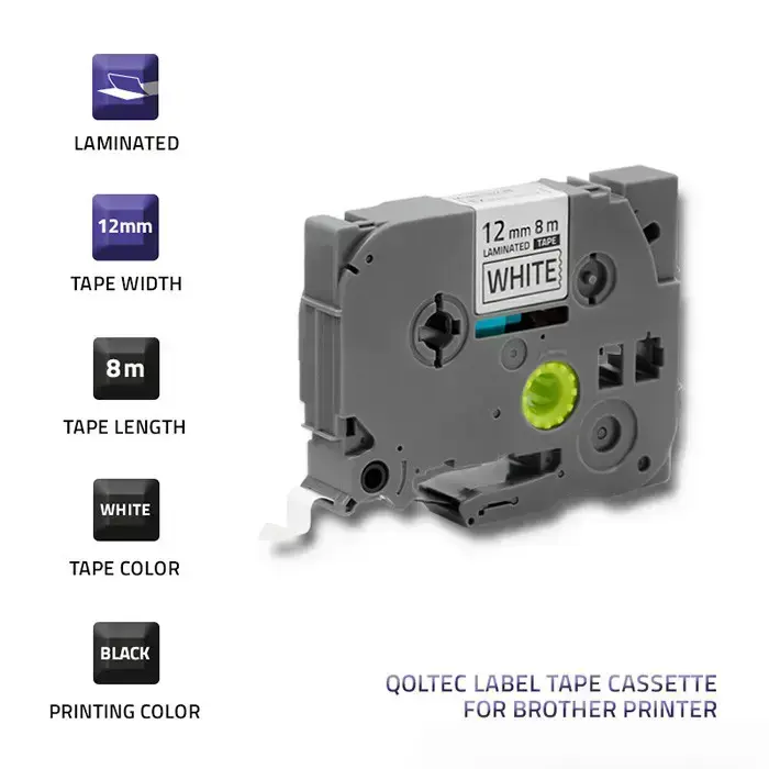 Qoltec Tape for BROTHER TZe-231 | 12mm x 8m | White / Black overprint Фото 2