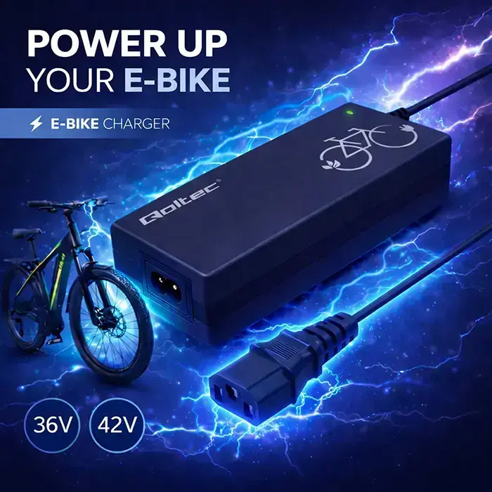Qoltec Fast Charger for e-bike 36V | 42V | 2A | C14-IEC-3Pin +power cable Foto 5