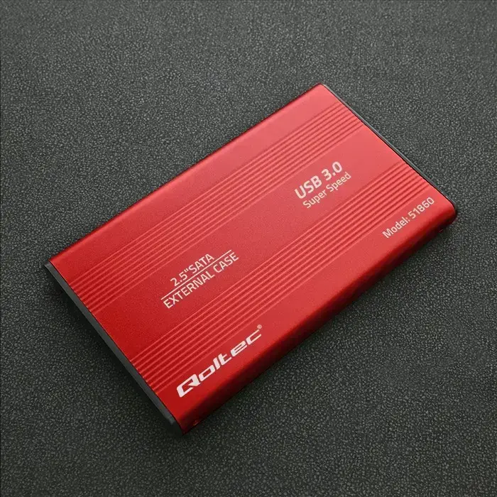 Qoltec Aluminium External Hard Drive Case HDD SSD 2.5'' SATA3 | USB 3.0 | Red Foto 5