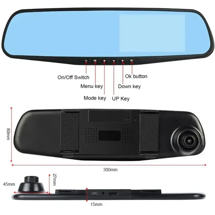 Car Dash Cam DVR-01 Mirror 4,0 inches + rear camera Foto 3