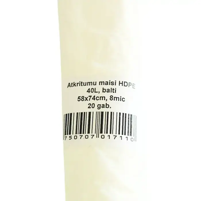 Atkritumu maisi , tilpums 40 L, 58x74 cm, 20 gab./rullī, HDPE, 8 mic, balti Фото 2