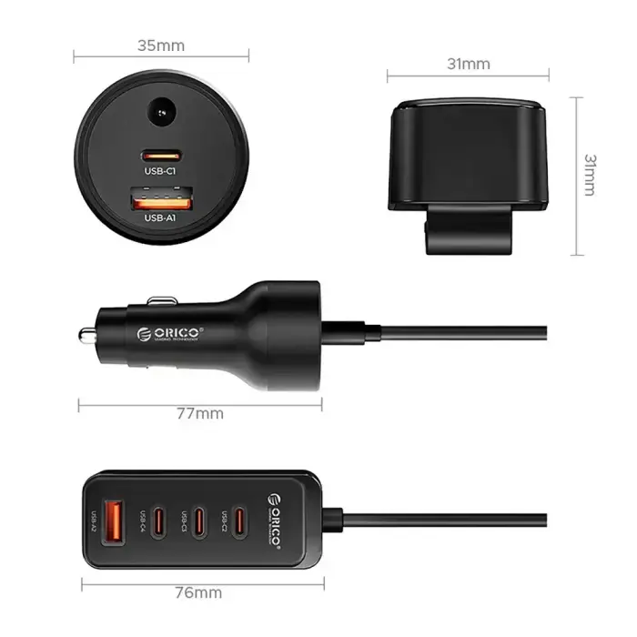 Orico ChargeClip 108W Car Charger 2x USB-A + 4x USB-C with Clip - Black Foto 2
