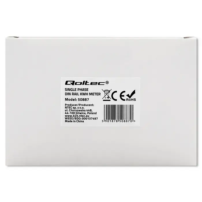 Qoltec Single-phase electronic energy meter | DIN rail | 230V | LCD | 1P | Slim Photo 11