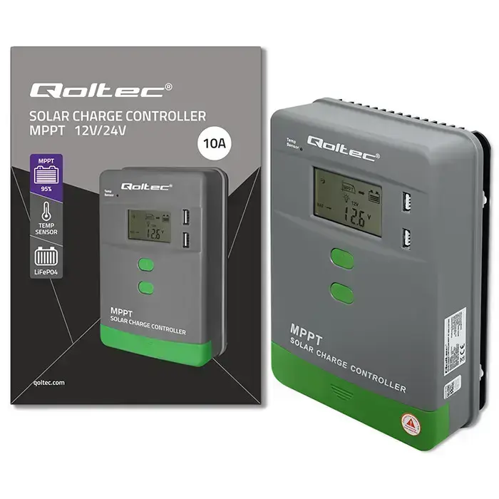 Qoltec Solar Charge Controller MPPT with Temperature Sensor 10A | 12V / 24V | LCD | 2 x USB | GEL | LiFePO4 Фото 12