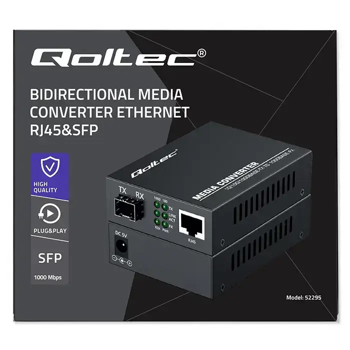Qoltec Bidirectional Ethernet SWITCH Media Converter 1x RJ45 1x SFP| 1000Mbps | 5V Фото 18