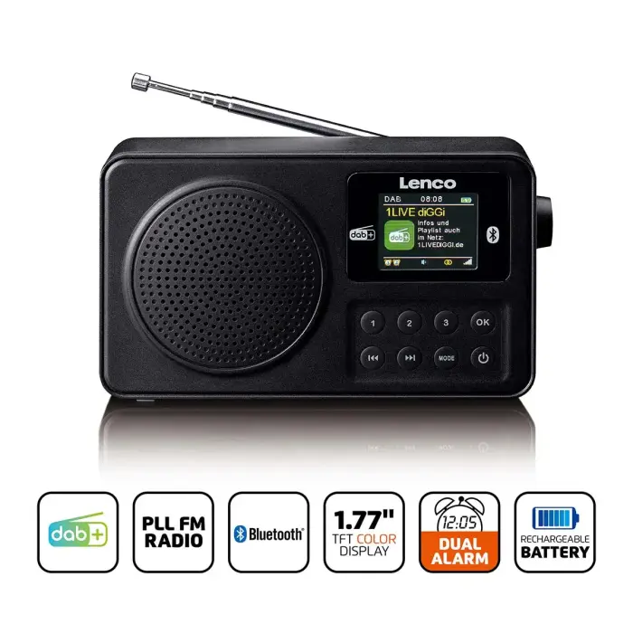 Lenco Pārnēsājams DAB+/FM radio ar Bluetooth® un uzlādējamu akumulatoru - melns Photo 6
