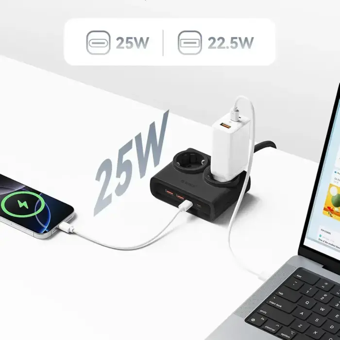 Orico PDC25 25W 6in1 Power Strip 2x AC + 2x USB-A + 2x USB-C - Black Фото 3