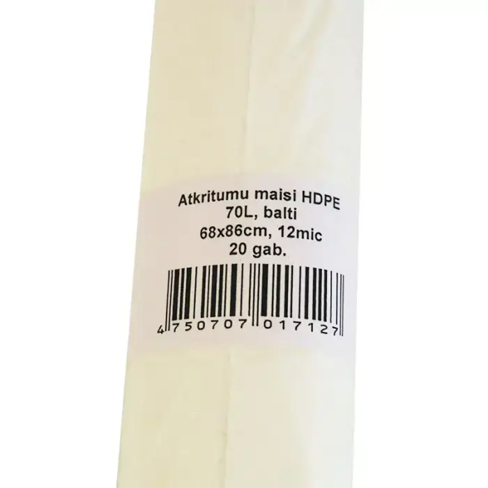 Atkritumu maisi , tilpums 70L, 68x86cm, 20 gab./rullī, HDPE, 12 mic, balti Foto 2