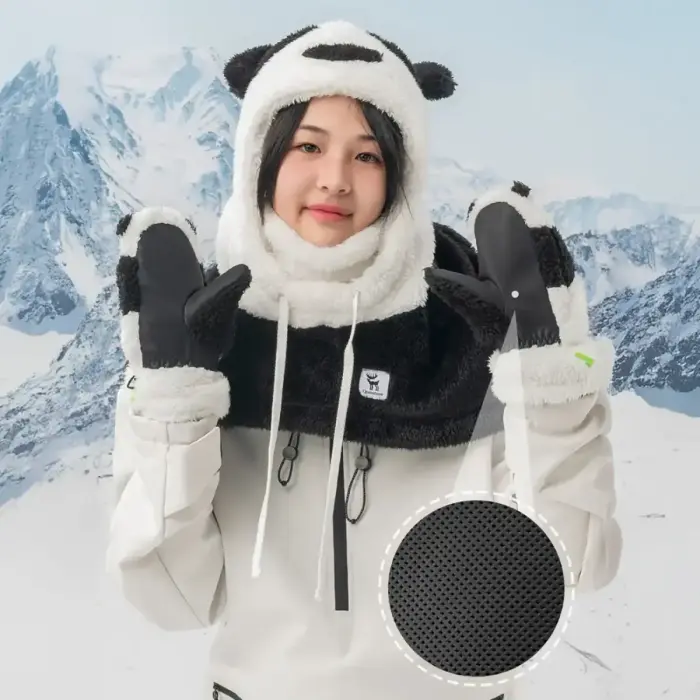 Qunature Panda Ski Gloves for Kids and Adults Size S - Black/White Фото 5