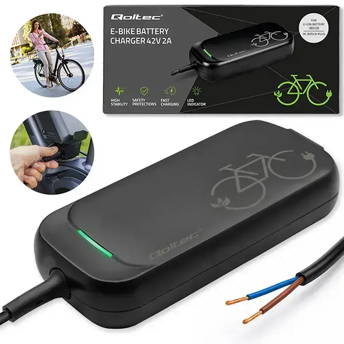 Qoltec Fast Charger for e-bike 36V | 42V | 2A | open cable without plug | waterproof + power cable Фото 6