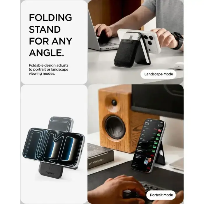 SPIGEN S314-4 SLIM FOLD TRIPOD WALLET MAGSAFE BLACK Фото 11