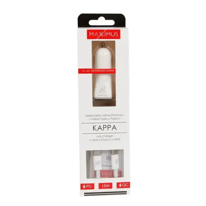 CAR CHARGER MX KAPPA 18W PD+QC, USB-A+C+ C/C CABLE 20W PD, WHITE Foto 3