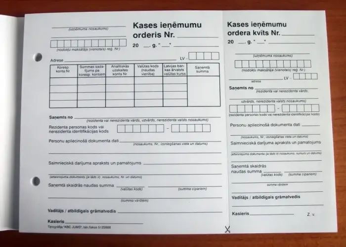 Kases ieņēmumu orderis A5V Photo 2