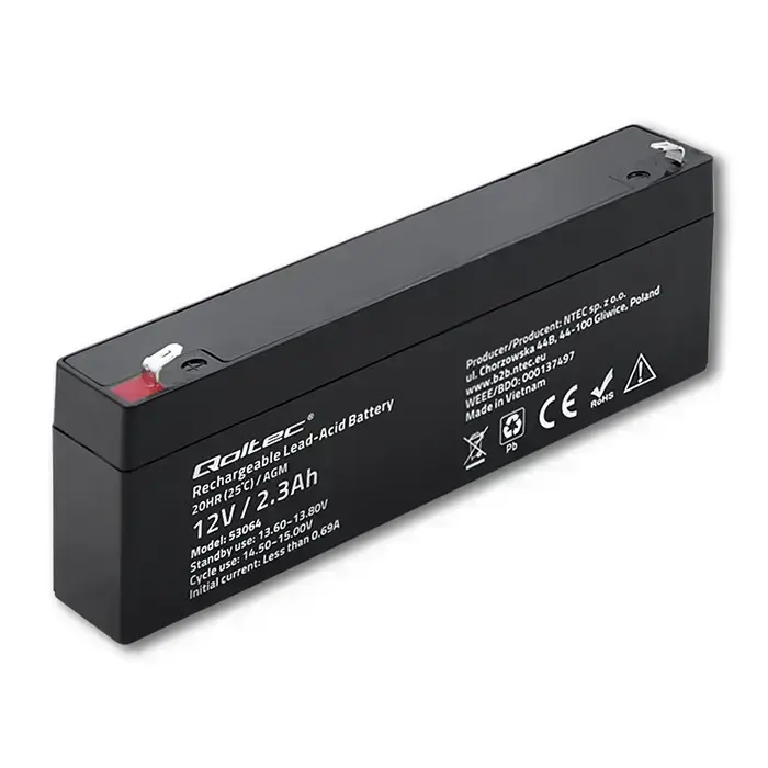 Qoltec AGM battery | 12V | 2.3Ah | Maintenance-free | Efficient| LongLife | for UPS, scale, cash register Фото 9