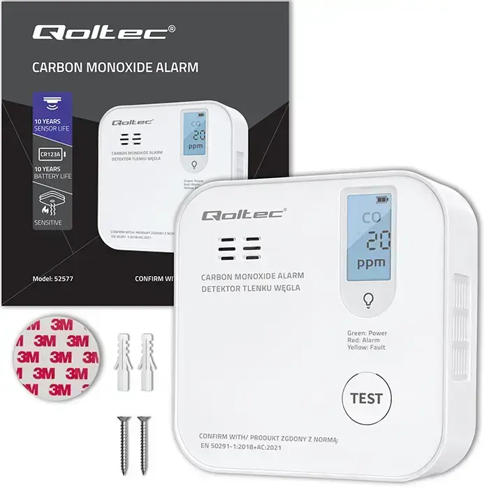 Qoltec Certified wireless Carbon monoxide (CO) sensor with battery | sensor service life 10 years | alarm 85dB | LED Foto 18