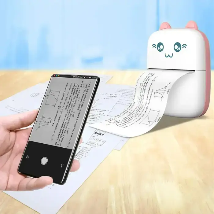 Mini bluetooth thermal printer for photos, notes white-pink Foto 2