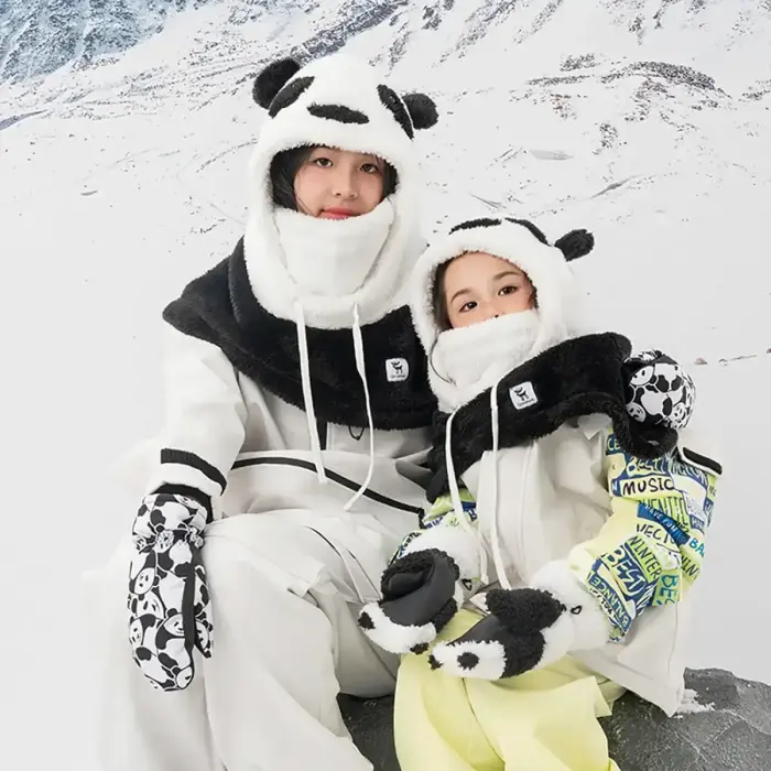 Qunature Panda Heat Transfer Ski Gloves Kids Size S - Black/White Foto 4
