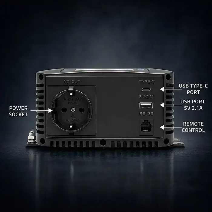 Qoltec Pure Sine Wave Inverter | 12V to 230V | 500/1000W | LCD | USB | USC-C | Compatible with LiFePO4 GEL AGM  Foto 9