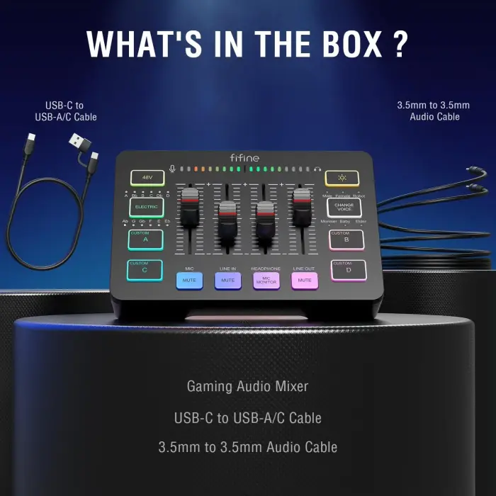 Fifine SC3 audio mikseris RGB | Straumēšana | XLR | 48V | Vokāls melns Foto 7
