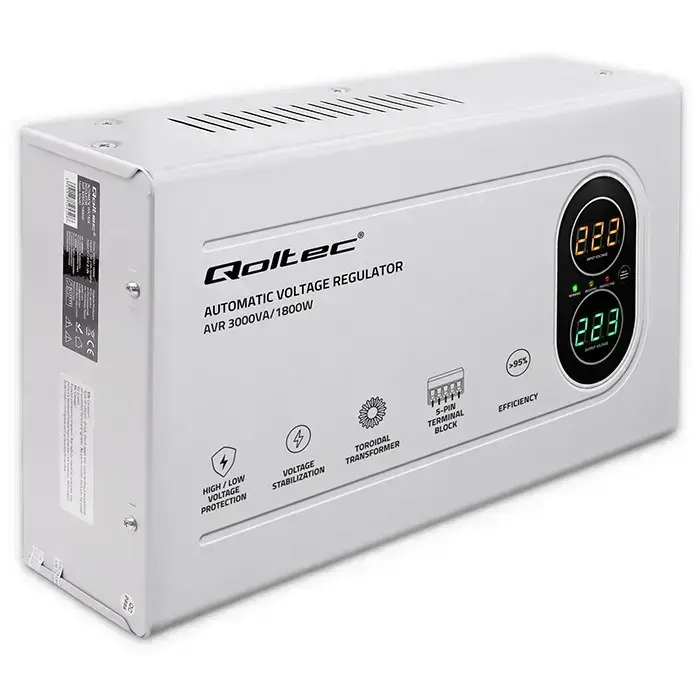 Qoltec Automatic Voltage Stabilizer AVR 3000VA | 1800W | Compact | Toroidal transformer Foto 10