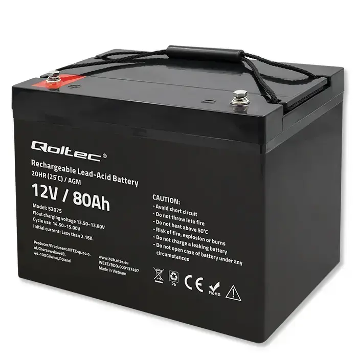 Qoltec AGM battery | 12V | 80Ah | 23.5kg | Maintenance-free | Strong | LongLife | for UPS, RV, boat, heater Фото 11