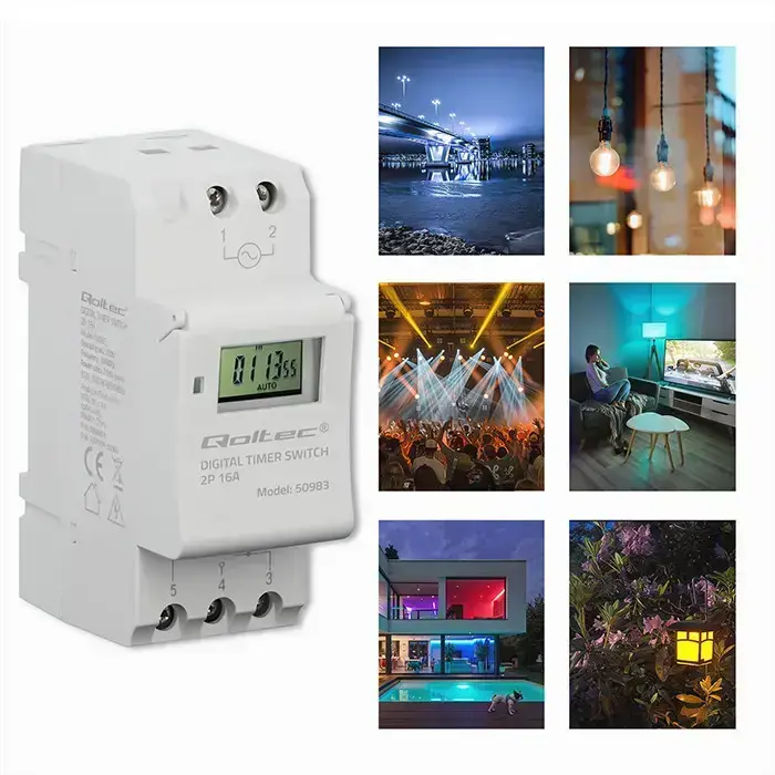 Qoltec Electronic Timer Switch for DIN Rail with Built-in Battery | 7-Day Schedule | 16 Programs Foto 5