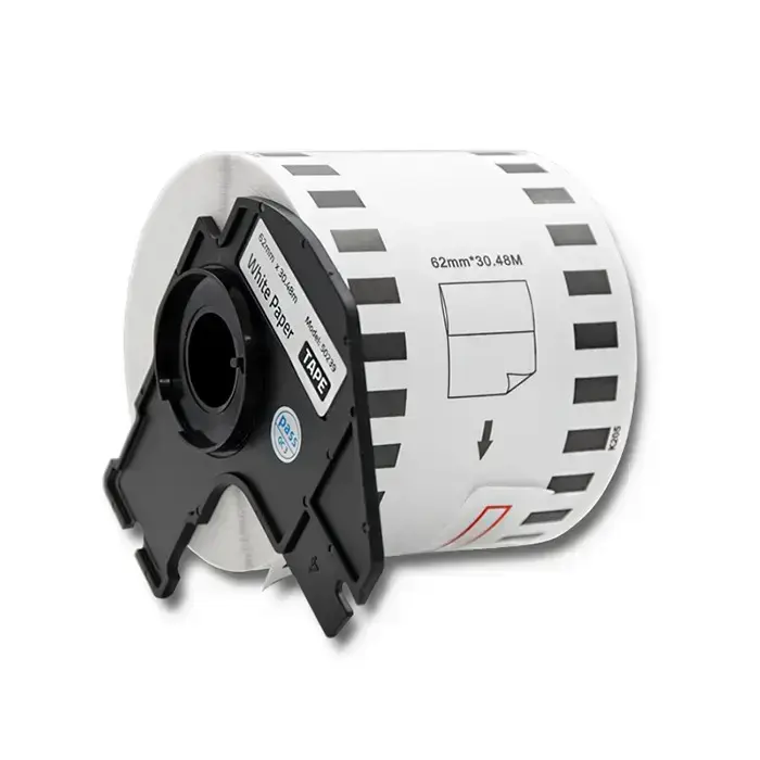 Qoltec Tape for BROTHER DK-22205 | 62mm x 30.48m | White / Black overprint | Roller with handle Photo 6