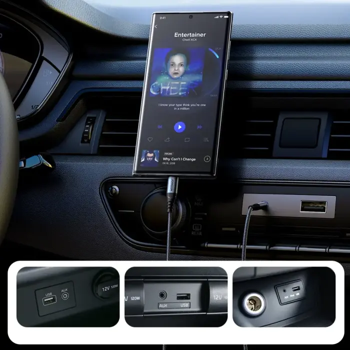 Joyroom stereo audio cable AUX 3.5 mm mini jack - USB-C for phone 1.2 m black (SY-A07) Photo 13
