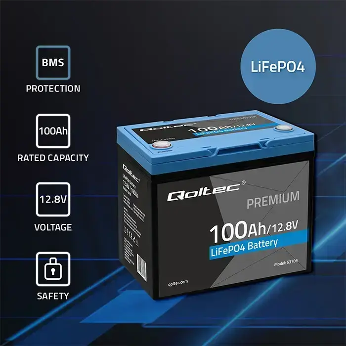 Qoltec LiFePO4 lithium iron phosphate battery | 12.8V | 100Ah | 1280Wh | BMS Foto 2