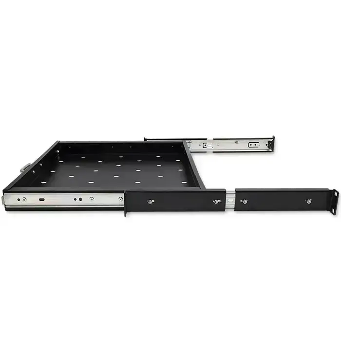 Qoltec Solid steel mount shelf with handle for RACK | 600*600 | Pull-out | Black Photo 8