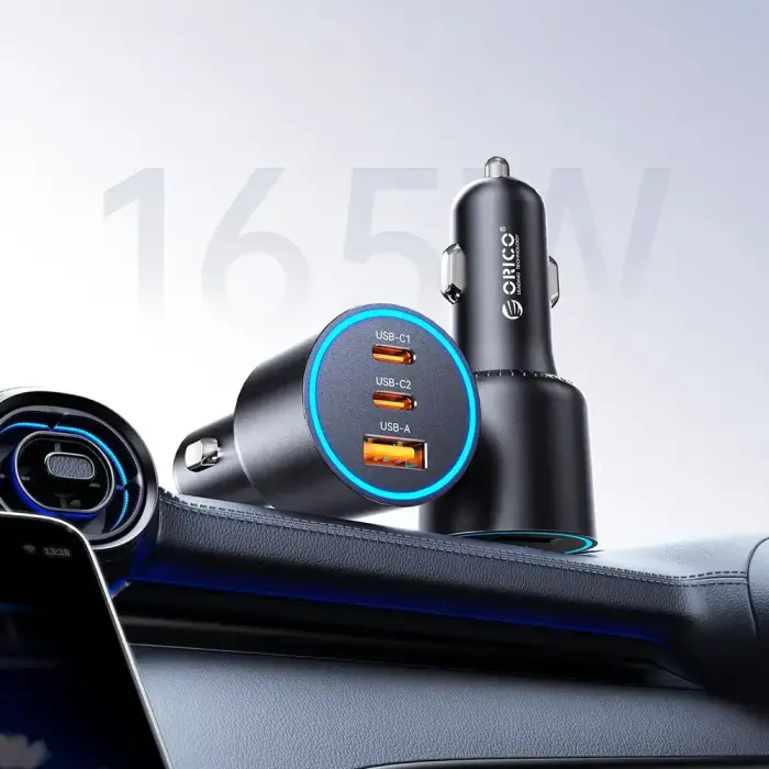 Orico HyperDrive 165W USB-A + 2x USB-C Car Charger - Black Foto 2