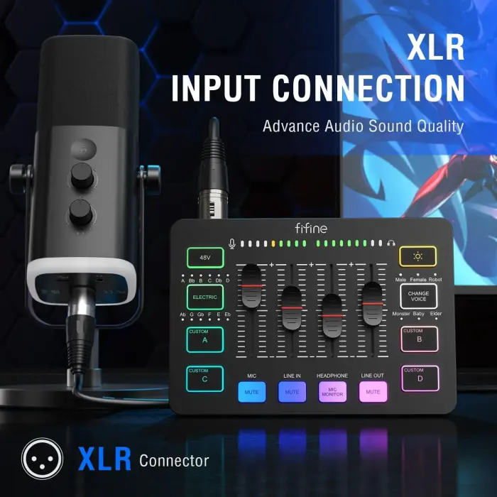Fifine SC3 audio mikseris RGB | Straumēšana | XLR | 48V | Vokāls melns Foto 5