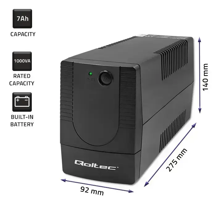 Qoltec Uninterruptible power supply UPS Line Interactive | Monolith | 1000VA | 600W Photo 4